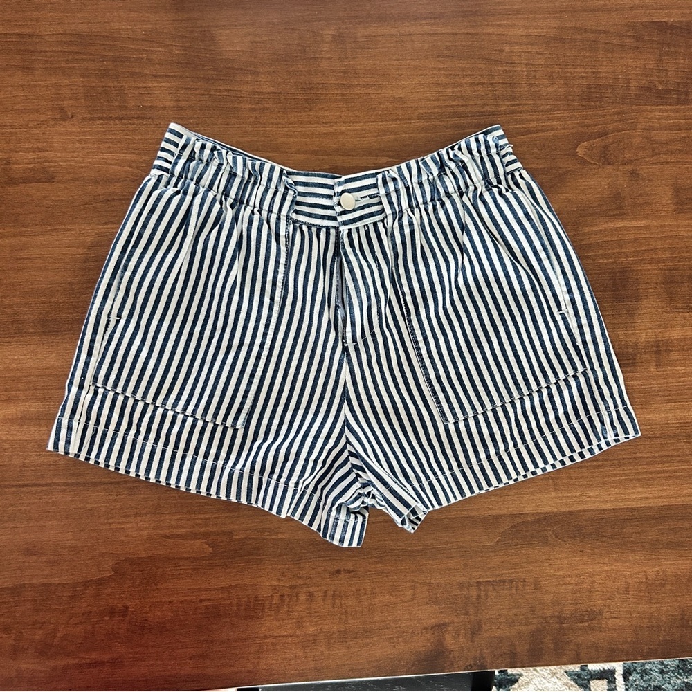 OBEY Women’s Denim Blue and White Stripe Shorts Size 30